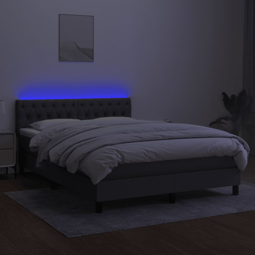 Box spring bed with mattress &amp; LED dark grey 140x200 cm fabric