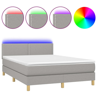 Box spring bed with mattress &amp; LED light grey 140x200 cm fabric