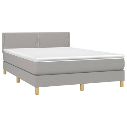 Box spring bed with mattress &amp; LED light grey 140x200 cm fabric