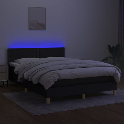 Box spring bed with mattress &amp; LED black 140x200 cm fabric