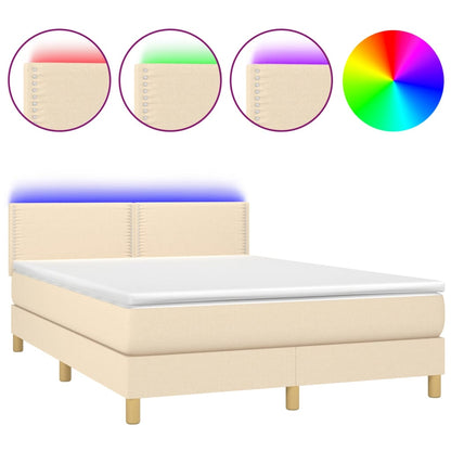 Box spring bed with mattress &amp; LED cream 140x200 cm fabric