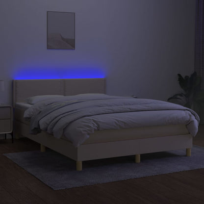 Box spring bed with mattress &amp; LED cream 140x200 cm fabric