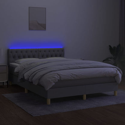 Box spring bed with mattress &amp; LED light grey 140x200 cm fabric