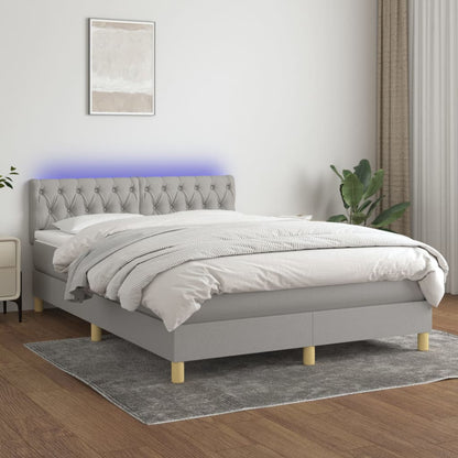Box spring bed with mattress &amp; LED light grey 140x200 cm fabric