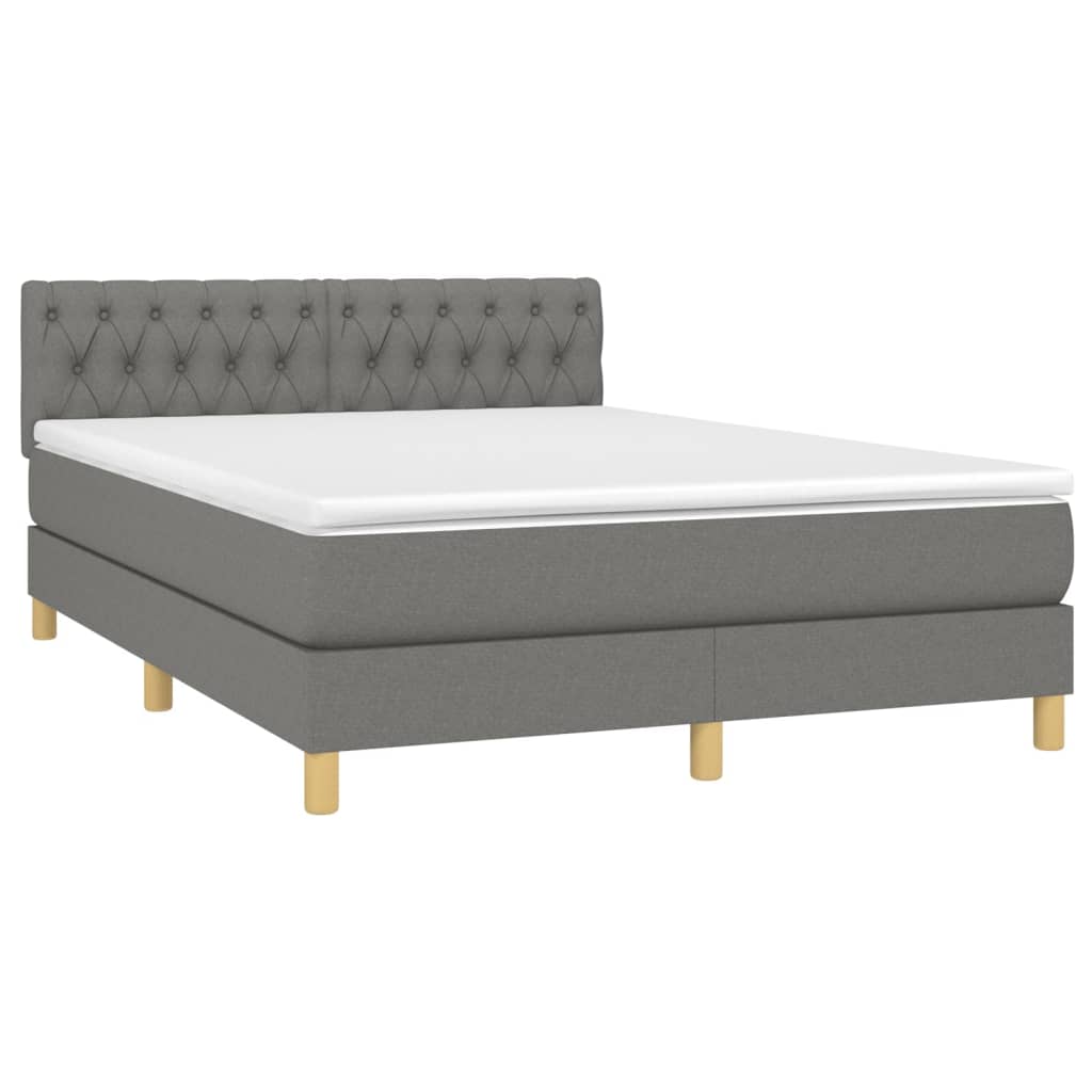 Box spring bed with mattress &amp; LED dark grey 140x200 cm fabric