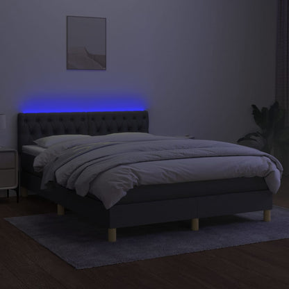 Box spring bed with mattress &amp; LED dark grey 140x200 cm fabric