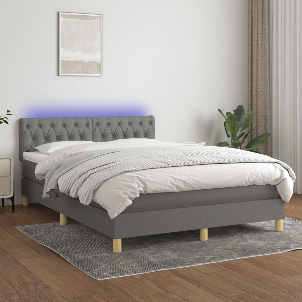 Box spring bed with mattress &amp; LED dark grey 140x200 cm fabric
