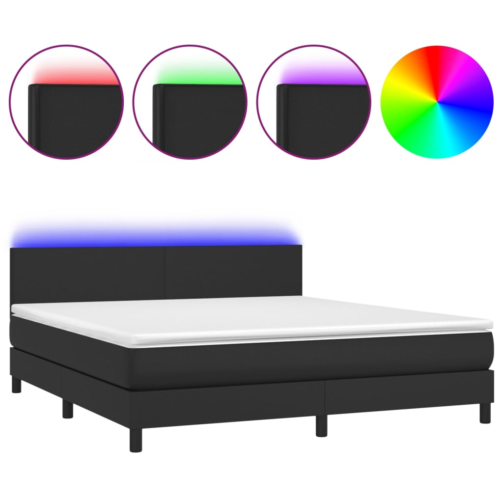 Box spring bed with mattress &amp; LED black 180x200 cm artificial leather