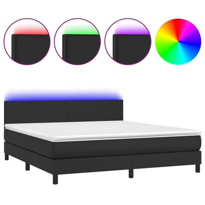 Box spring bed with mattress &amp; LED black 180x200 cm artificial leather