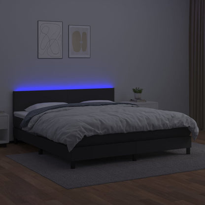 Box spring bed with mattress &amp; LED black 180x200 cm artificial leather