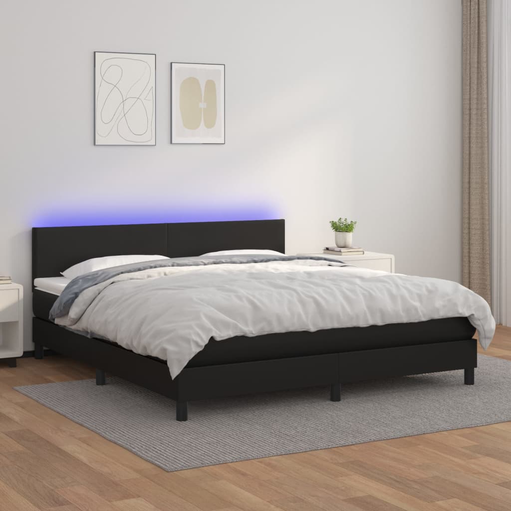 Box spring bed with mattress &amp; LED black 180x200 cm artificial leather