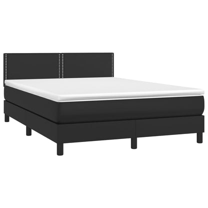 Box spring bed with mattress &amp; LED black 140x200 cm artificial leather