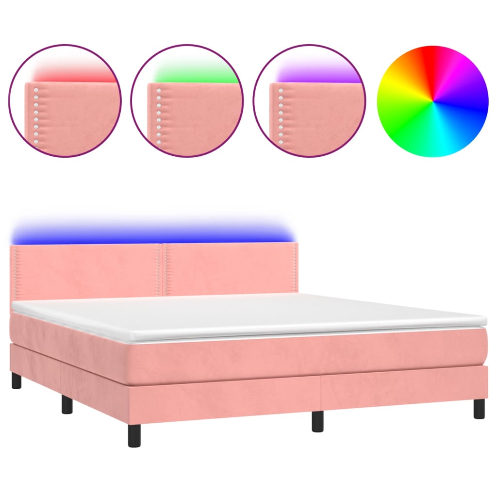 Boxspringbett mit Matratze & LED Rosa 180x200 cm Samt