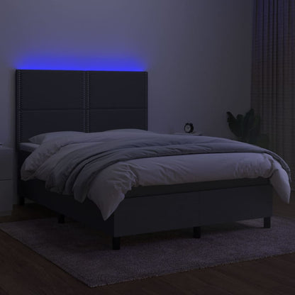 Box spring bed with mattress &amp; LED dark grey 140x200 cm fabric