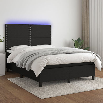 Box spring bed with mattress &amp; LED black 140x200 cm fabric