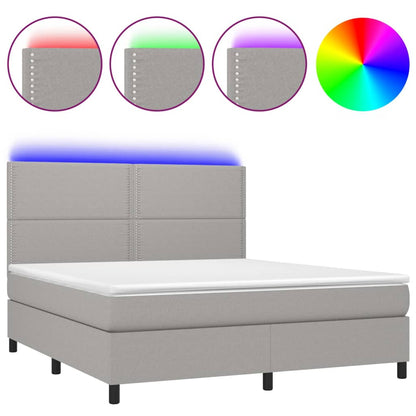 Box spring bed with mattress &amp; LED light grey 160x200 cm fabric