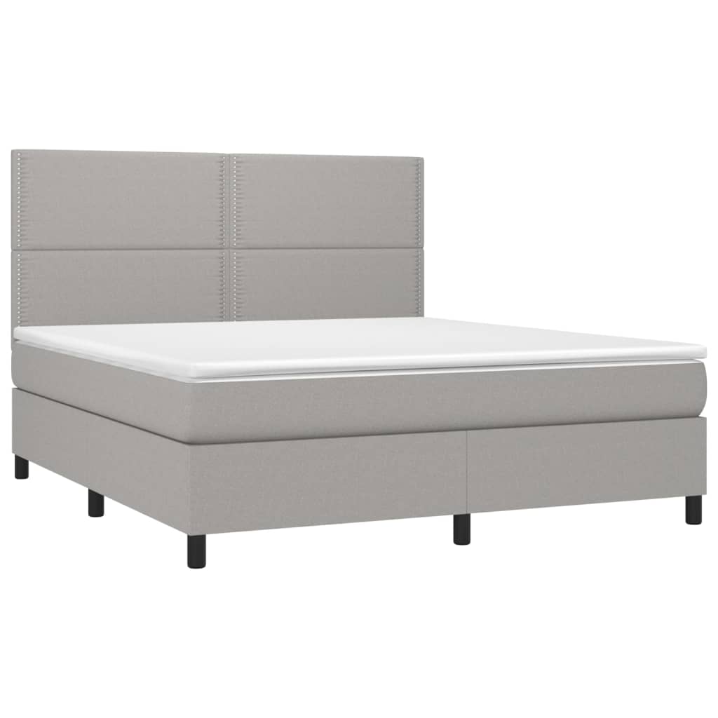 Box spring bed with mattress &amp; LED light grey 160x200 cm fabric