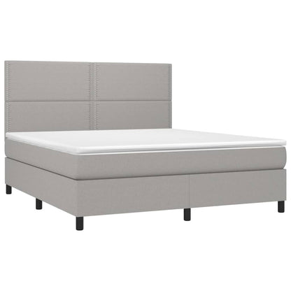 Box spring bed with mattress &amp; LED light grey 160x200 cm fabric