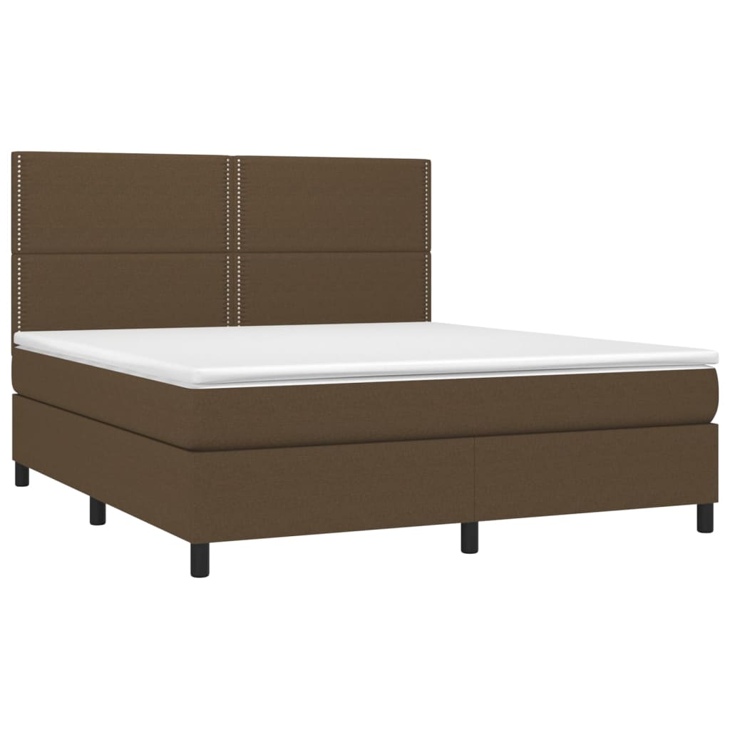 Box spring bed with mattress &amp; LED dark brown 180x200 cm fabric