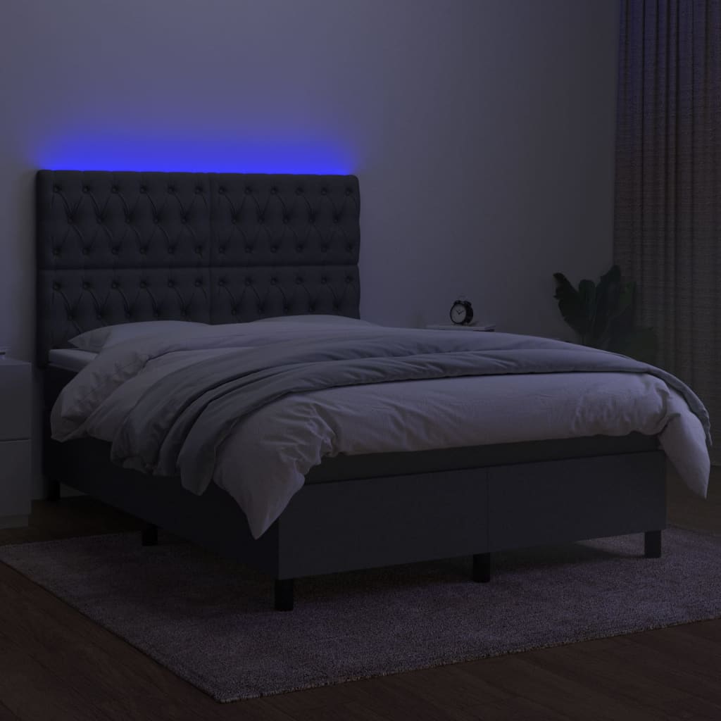 Box spring bed with mattress &amp; LED dark grey 140x200 cm fabric