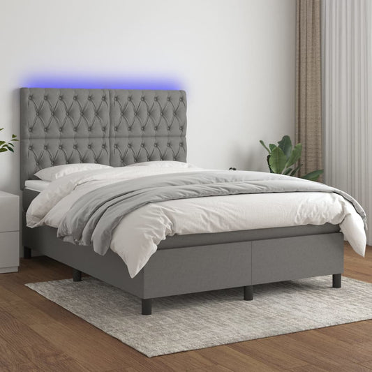 Box spring bed with mattress &amp; LED dark grey 140x200 cm fabric