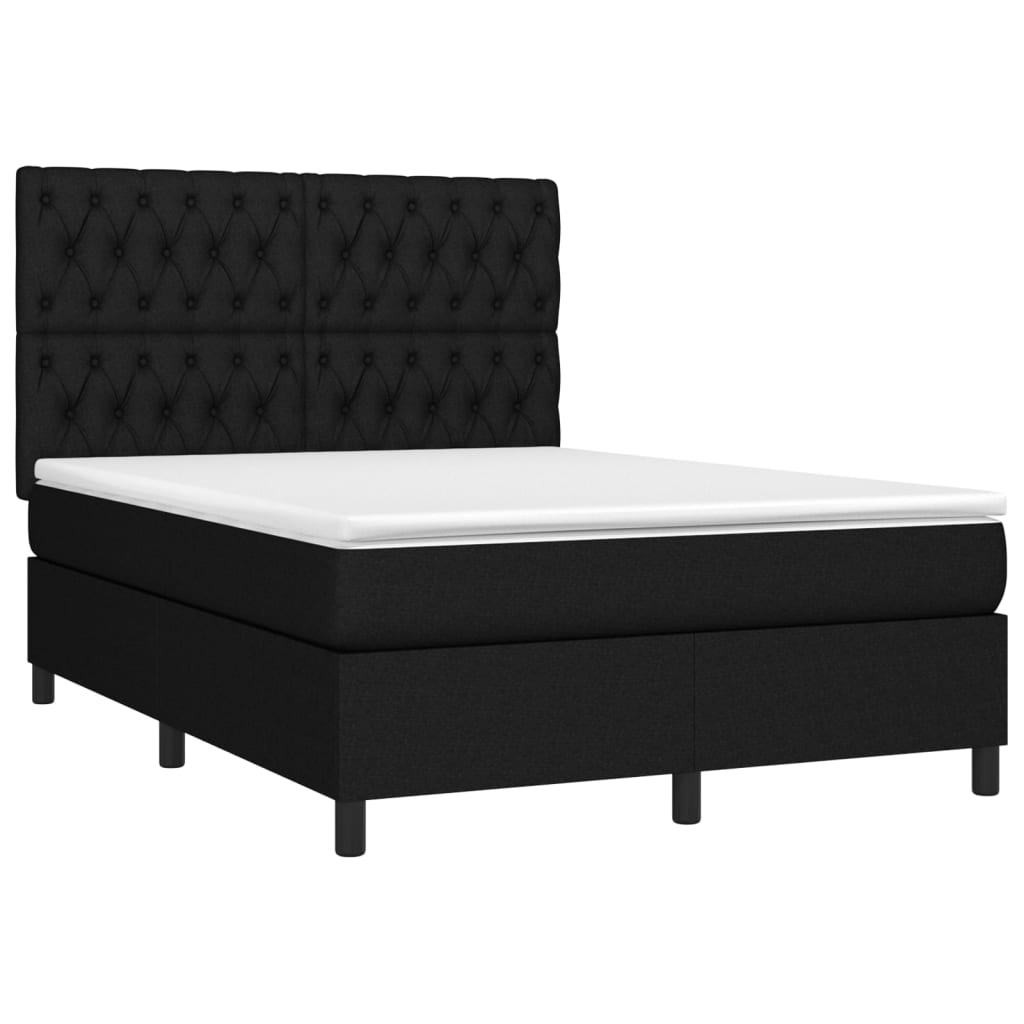 Box spring bed with mattress &amp; LED black 140x200 cm fabric