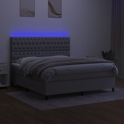 Box spring bed with mattress &amp; LED light grey 160x200 cm fabric