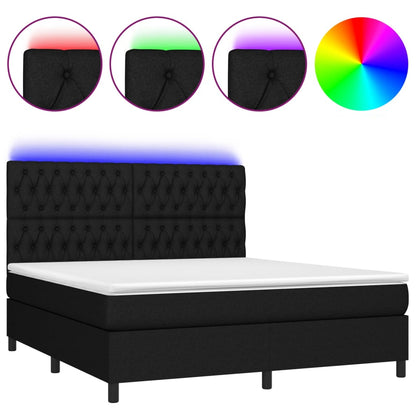 Box spring bed with mattress &amp; LED black 160x200 cm fabric