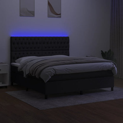 Box spring bed with mattress &amp; LED black 160x200 cm fabric