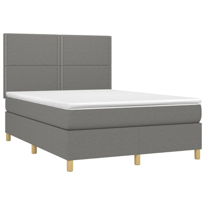Box spring bed with mattress &amp; LED dark grey 140x200 cm fabric