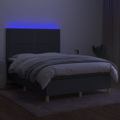 Box spring bed with mattress &amp; LED dark grey 140x200 cm fabric