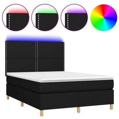 Box spring bed with mattress &amp; LED black 140x200 cm fabric