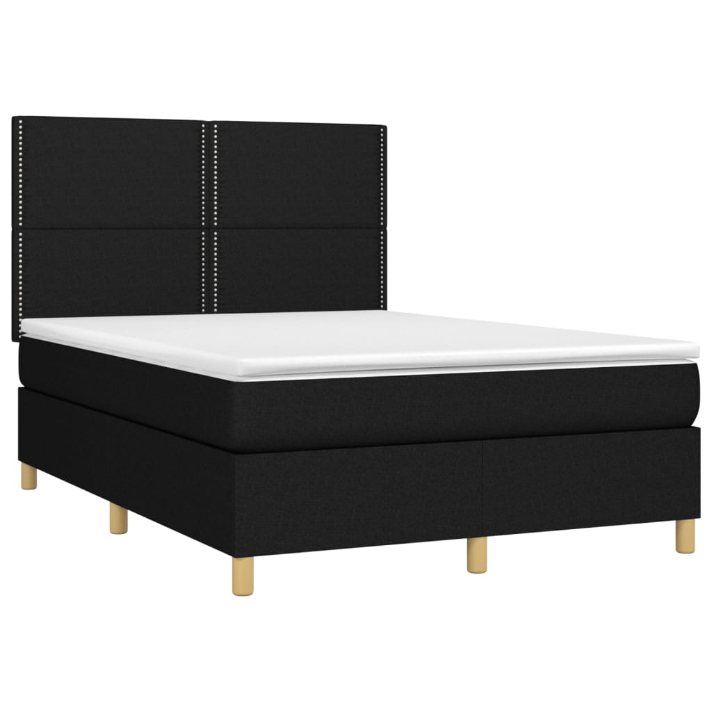 Box spring bed with mattress &amp; LED black 140x200 cm fabric
