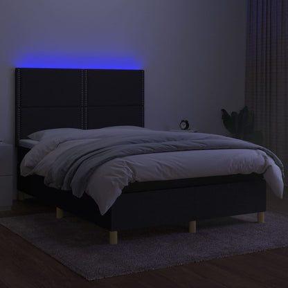 Box spring bed with mattress &amp; LED black 140x200 cm fabric