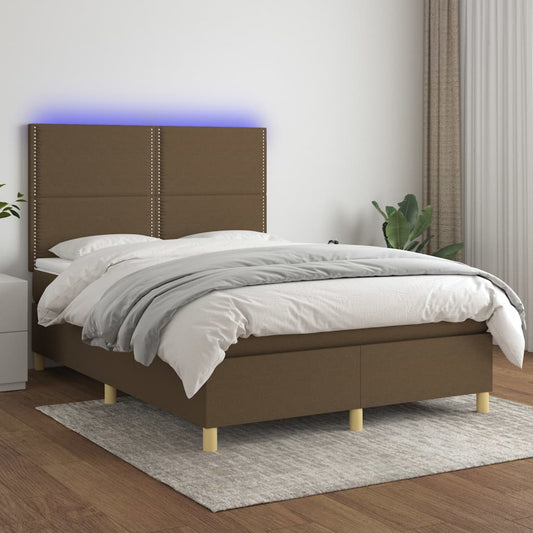 Box spring krevet s madracem i LED tamnosmeđom tkaninom 140x200 cm