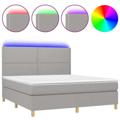 Box spring bed with mattress &amp; LED light grey 160x200 cm fabric