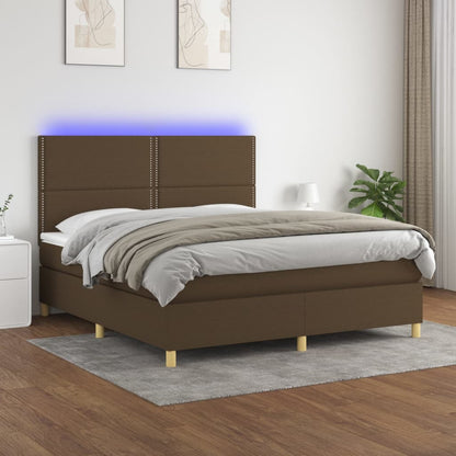 Box spring bed with mattress &amp; LED dark brown 180x200 cm fabric