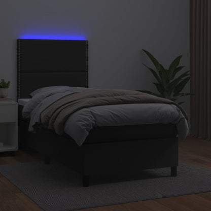 Boxspringbett mit Matratze & LED Schwarz 90x200 cm Kunstleder