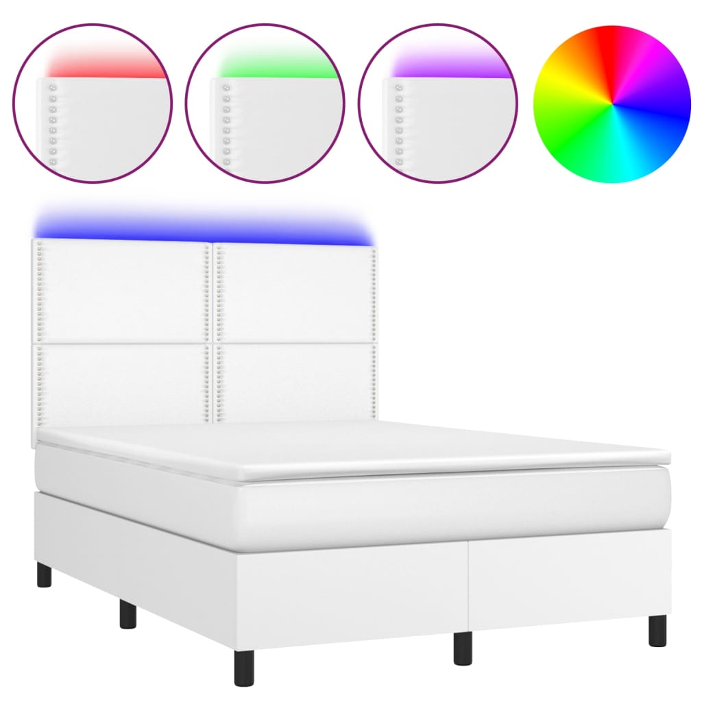 Boxspringbett mit Matratze & LED Weiß 140x200 cm Kunstleder