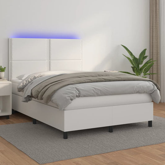 Boxspringbett mit Matratze & LED Weiß 140x200 cm Kunstleder