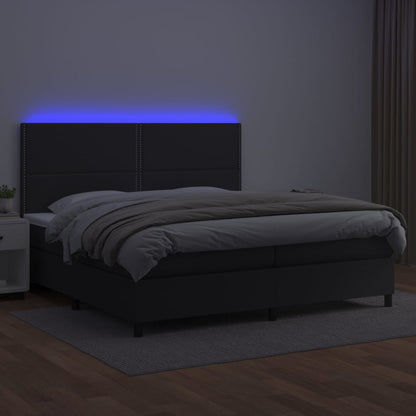 Box spring bed with mattress &amp; LED black 200x200 cm artificial leather