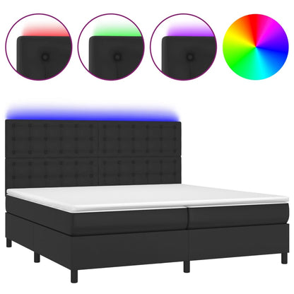 Box spring bed with mattress &amp; LED black 200x200 cm artificial leather