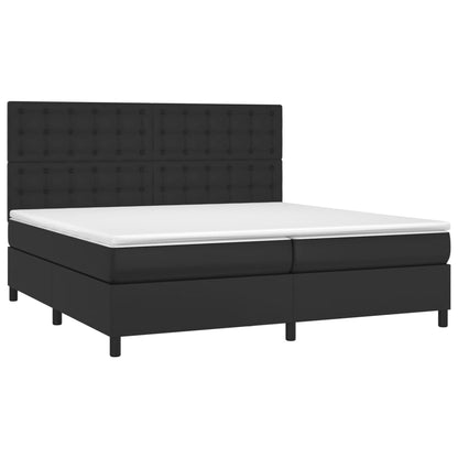 Box spring bed with mattress &amp; LED black 200x200 cm artificial leather