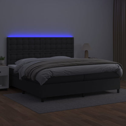Box spring bed with mattress &amp; LED black 200x200 cm artificial leather