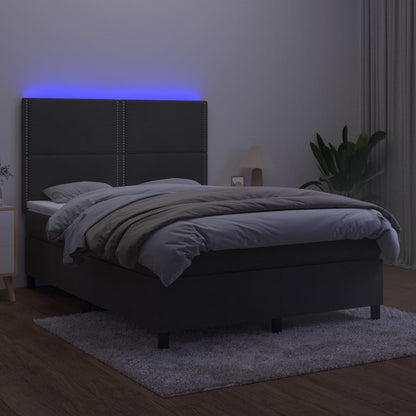 Box spring bed with mattress &amp; LED dark grey 140x200 cm velvet