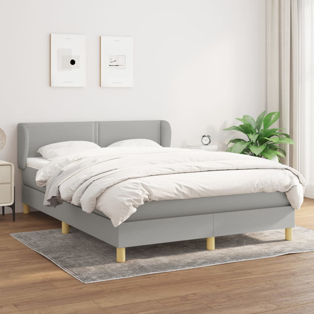 Box spring bed with mattress light grey 140x200 cm fabric