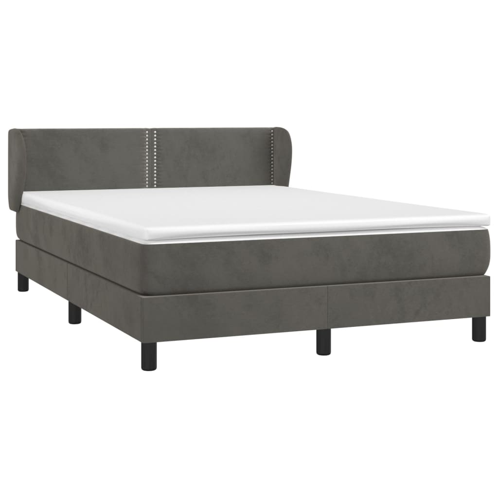 Box spring bed with mattress dark grey 140x200 cm velvet