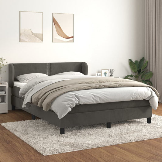 Box spring bed with mattress dark grey 140x200 cm velvet
