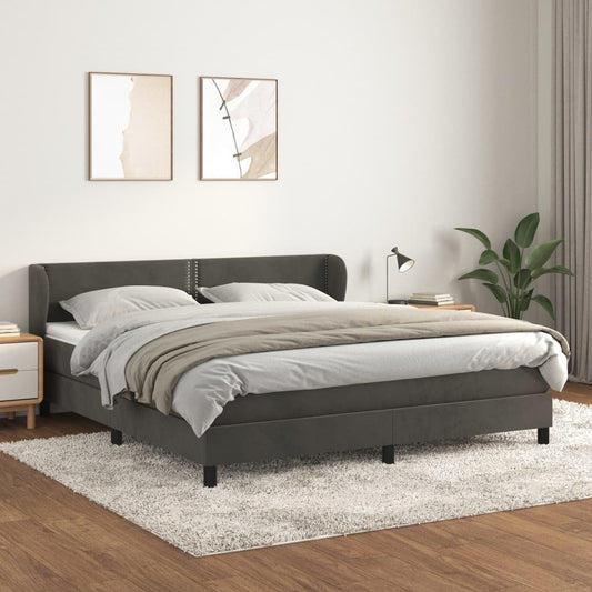 Box spring bed with mattress dark grey 180x200 cm velvet
