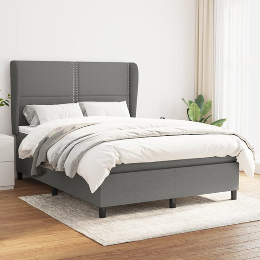 Box spring bed with mattress dark grey 140x200 cm fabric